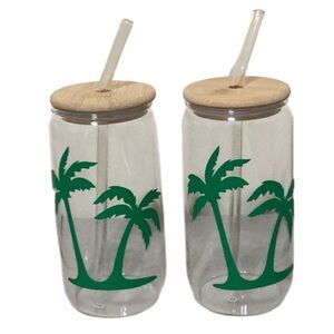 16oz glass can drinking glass (2) with design